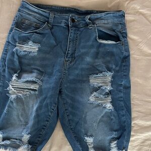 Blue Distressed Bermuda Jean Shorts